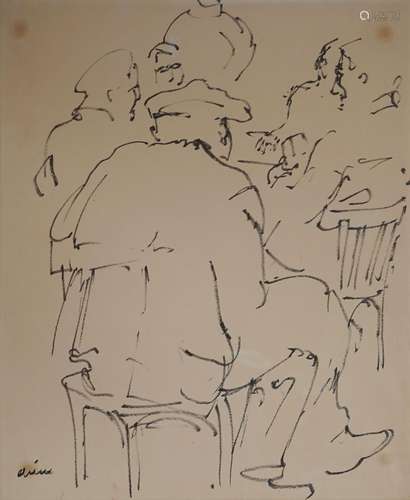 Jean ARENE (1929-2020) La partie de belote. Encre sur papier...