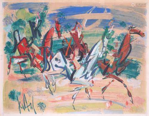 GEN PAUL (1895-1975). Course de chevaux. Gouache sur papier....
