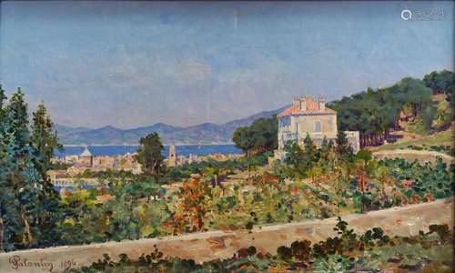 P. VALENTIN, fin XIXe. Les hauts de Saint Tropez (?). Huile ...