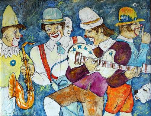 Gérard GOUVRANT (1946) Clowns musiciens. Huile sur toile sig...