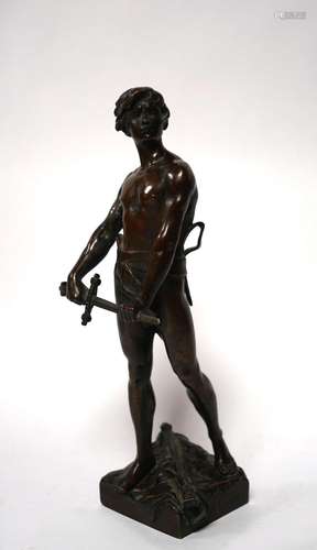 Raoul LARCHE (1860-1912). Vingt Ans. Bronze à patine médaill...