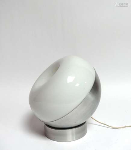 * LAMPE à poser sphérique en métal brossé et verre blanc rep...