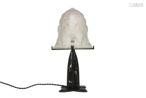 Franse Art Deco-lamp in brons en gesatineerd kristalglas - h...