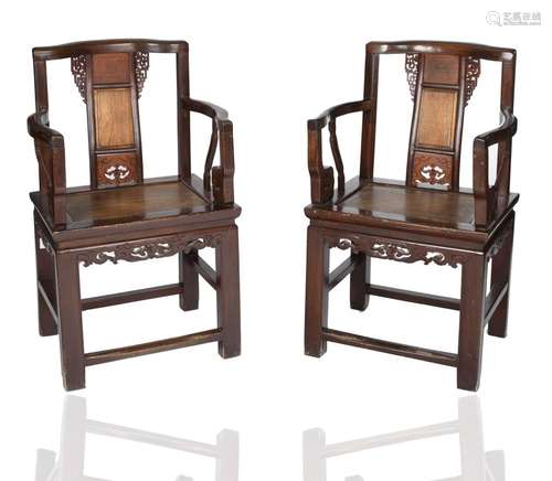 A PAIR OF CHINESE SOFTWOOD ARMCHAIRS