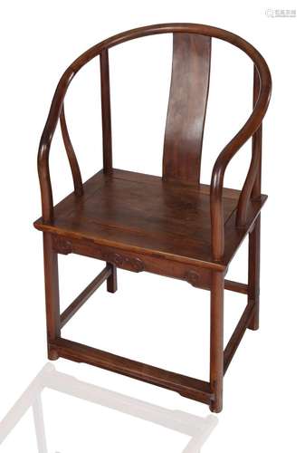 A CHINESE HARDWOOD HORSESHOE BACK ARMCHAIR