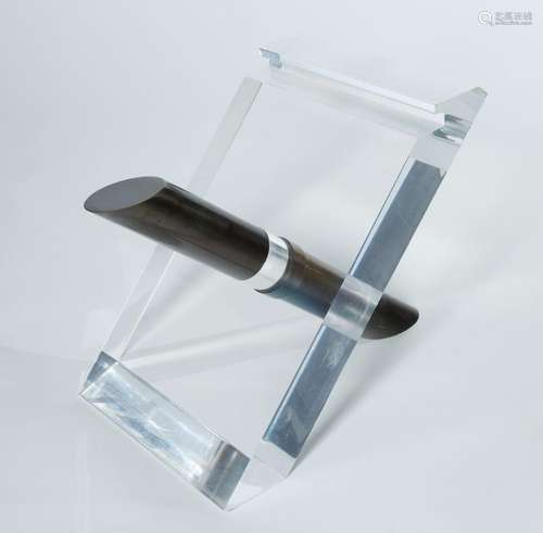 A MID-CENTURY MODERN LUCITE AND GLASS 'LIPSTICK' COFFEE TABL...