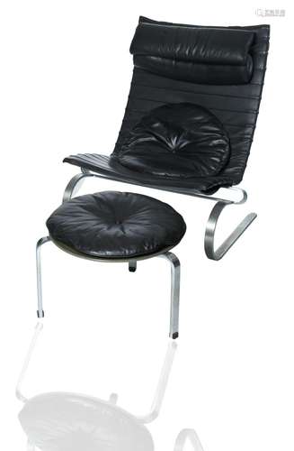 A LEATHER PK 20 / PK20 LOUNGE CHAIR AND OTTOMAN, DESIGNED AN...