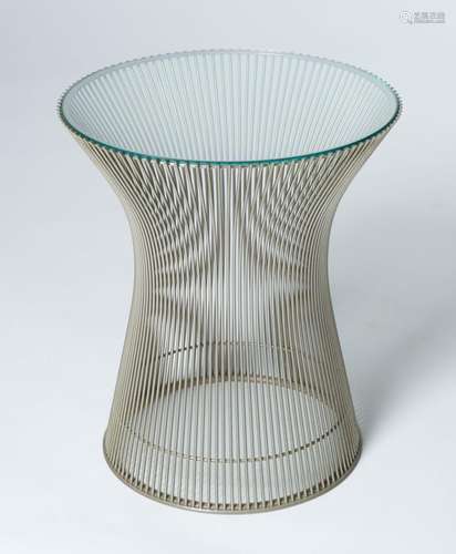 A POLISHED NICKEL PLATNER SIDE TABLE, DESIGNED BY WARREN PLA...