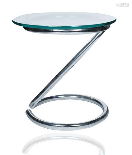 A CHROME AND GLASS OCCASIONAL TABLE, STYLE OF THE PACE COLLE...