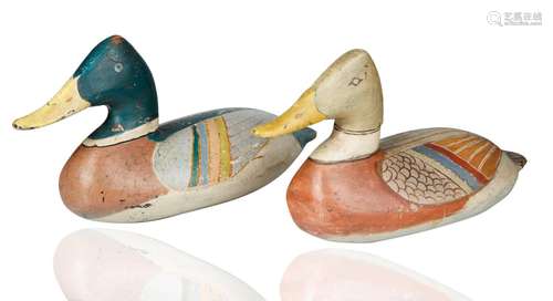 A PAIR OF PAINTED MALLARD DUCK DECOYS BY WILLIAM HAVERIN (AM...