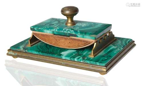 A 19TH CENTURY RUSSIAN MALACHITE AND ORMOLU BRONZE DESK SET