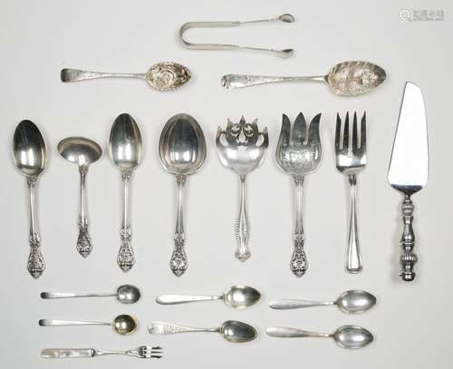 A GROUP OF EIGHTEEN ANTIQUE ASSORTED SILVER AND SILVER PLATE...