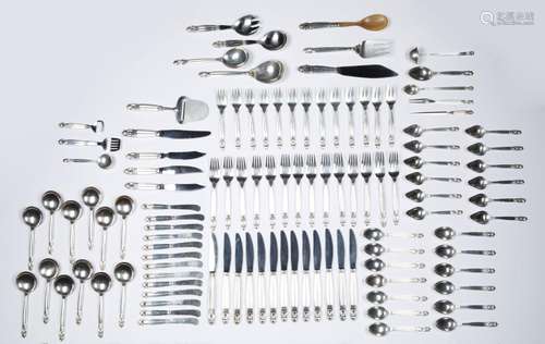 A GEORG JENSEN 'ACORN' 110 PIECE SILVER SERVICE FLATWARE SET...