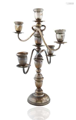 A FIVE-LIGHT SILVER CANDELABRA, MIYATA, JAPAN, 20TH CENTURY