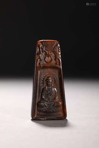 CHINESE WOOD PLAQUE WITH CARVED 'BUDDHA'