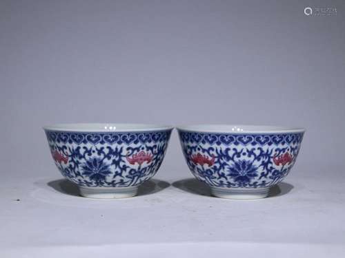 TWO CHINESE BLUE-AND-WHITE PUCE-GLAZED BOWLS, 'QING GUAN...