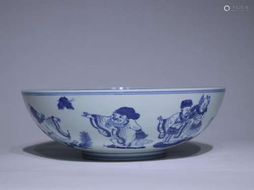 CHINESE BLUE-AND-WHITE BOWL DEPICTING 'EIGHT TAOIST IMMO...