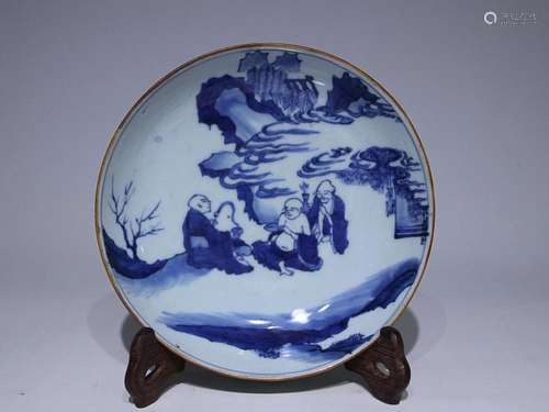 CHINESE BLUE-AND-WHITE CHARGER DEPICTING 'ARHAT', &#...