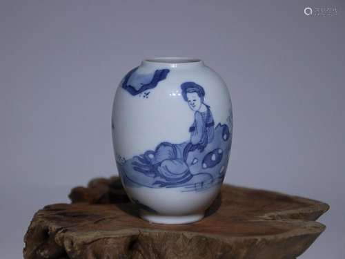 CHINESE BLUE-AND-WHITE JAR DEPICTING 'FIGURE STORY'