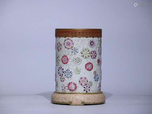 CHINESE FAMILLE-ROSE BRUSHPOT DEPICTING 'FLORAL', &#...