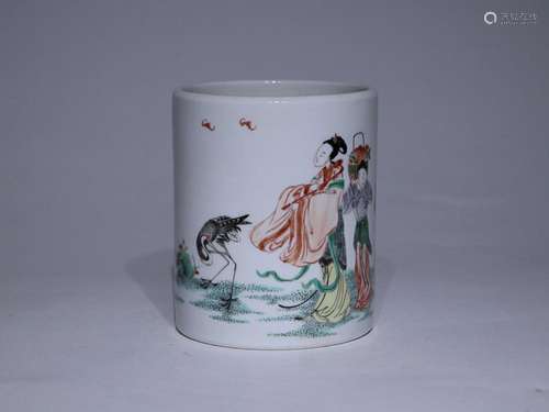 CHINESE FAMILLE-VERTE BRUSHPOT DEPICTING 'FIGURE STORY&#...