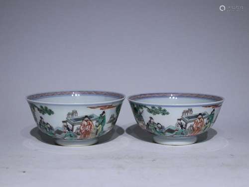 CHINESE FAMILLE-VERTE BOWLS DEPICTING 'FIGURE STORY'...