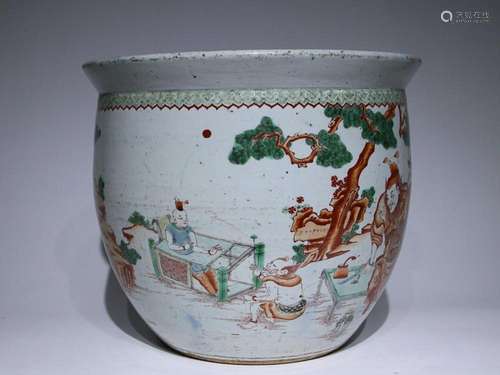 CHINESE FAMILLE-VERTE CROCK DEPICTING 'FIGURE STORY'...