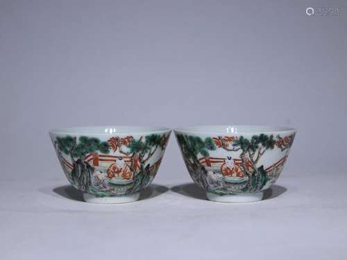 TWO CHINESE FAMILLE-VERTE CUPS DEPICTING 'CHILDREN AT PL...