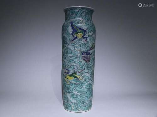 CHINESE FAMILLE-VERTE VASE, 'QING KANGXI' MARK