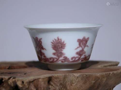 CHINESE UNDERGLAZE-RED CUP, 'QING YONGZHENG' MARK