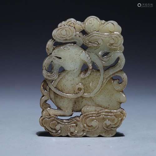 CHINESE HETIAN JADE PLAQUE WITH CARVED 'GOAT'