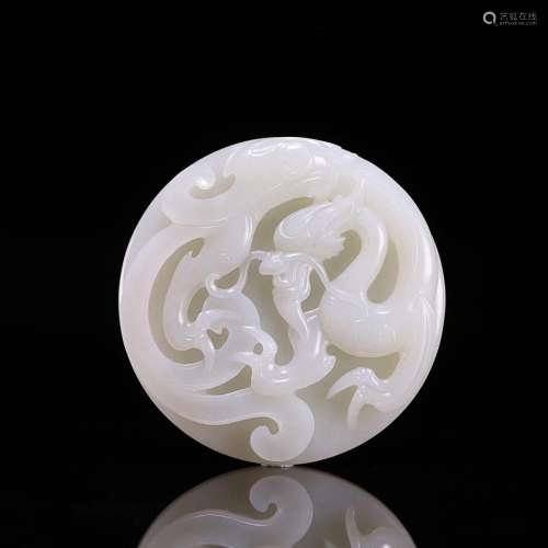 CHINESE HETIAN JADE PANEL SCREEN WITH CARVED 'DRAGON'...