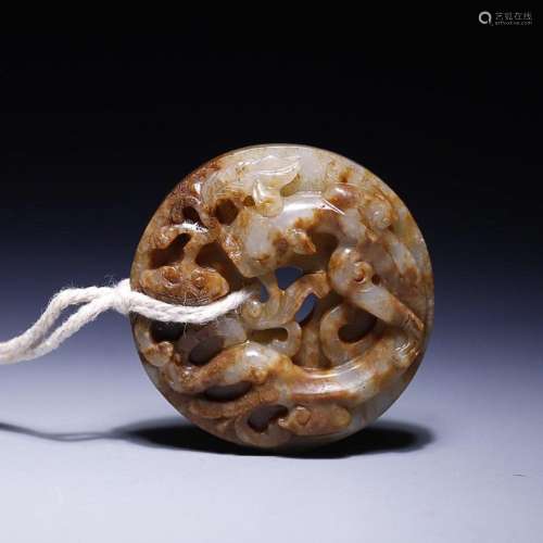 CHINESE HETIAN JADE BI DISC WITH CARVED 'DRAGON'