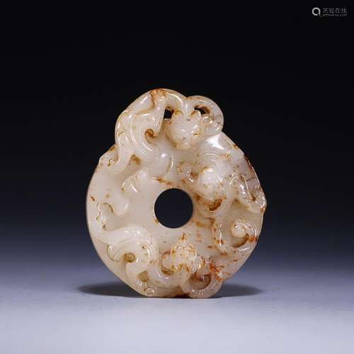 CHINESE HETIAN JADE BI DISC WITH CARVED 'DRAGON'