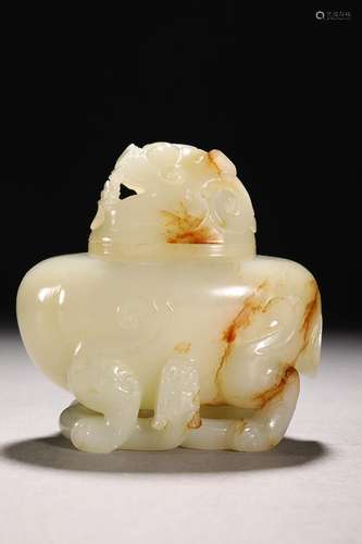 CHINESE HETIAN JADE AUSPICIOUS BEAST-FORM CENSER