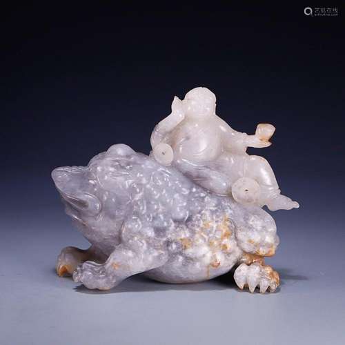 CHINESE HETIAN JADE FIGURE OF LIUHAI AND JINCHAN