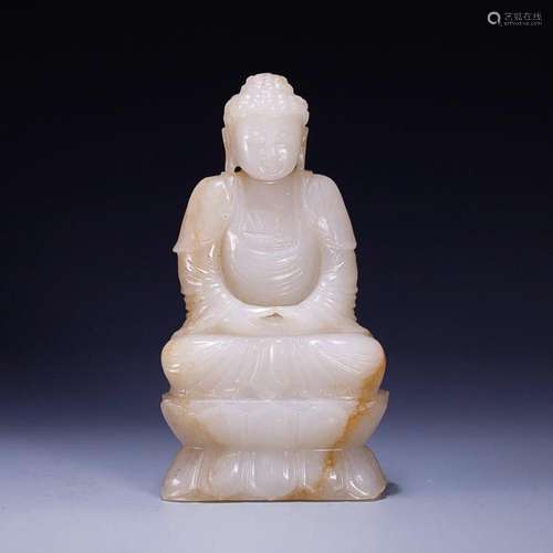 CHINESE HETIAN JADE FIGURE OF SAKYAMUNI