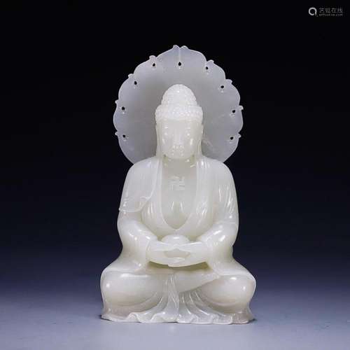 CHINESE HETIAN JADE FIGURE OF SAKYAMUNI