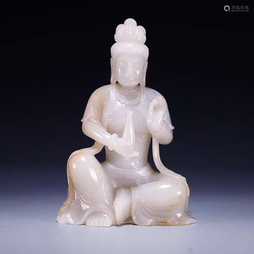 CHINESE HETIAN JADE FIGURE OF GUANYIN