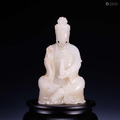 CHINESE HETIAN JADE FIGURE OF GUANYIN