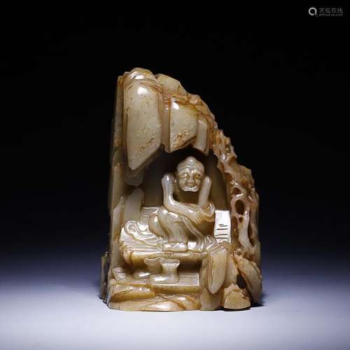 CHINESE HETIAN JADE FIGURE OF ARHAT