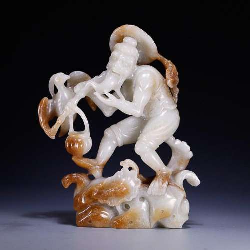 CHINESE HETIAN JADE FIGURE OF FISHERMAN