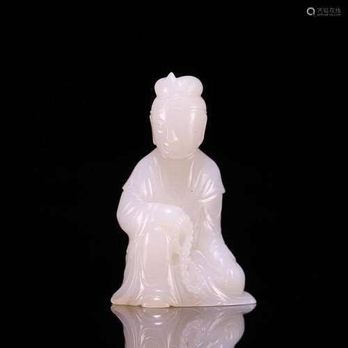 CHINESE HETIAN JADE FIGURE OF GUANYIN