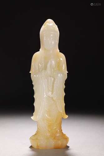 CHINESE HETIAN JADE FIGURE OF GUANYIN