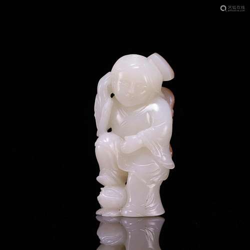 CHINESE HETIAN JADE FIGURE OF LIUHAI AND JINCHAN