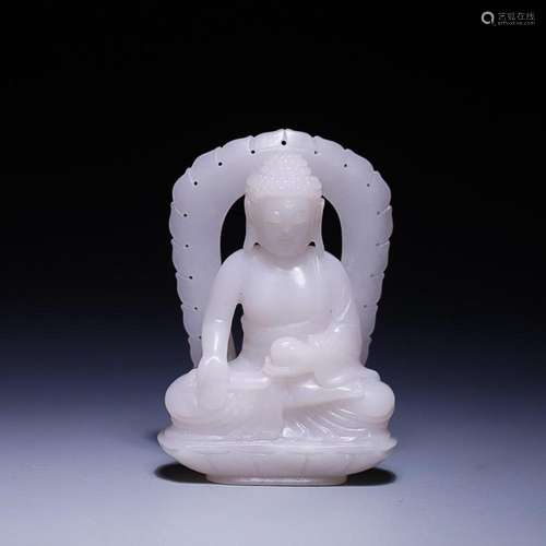 CHINESE HETIAN JADE FIGURE OF SAKYAMUNI