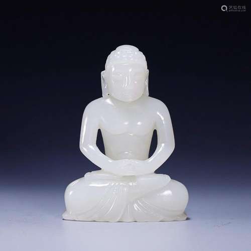 CHINESE HETIAN JADE FIGURE OF SAKYAMUNI