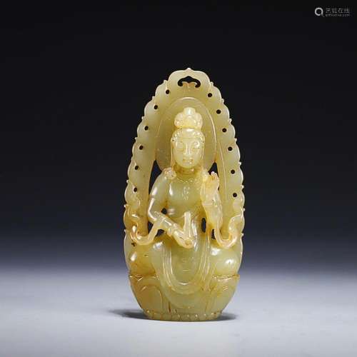 CHINESE HETIAN JADE FIGURE OF GUANYIN