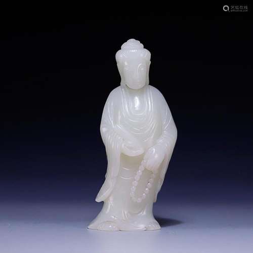 CHINESE HETIAN JADE FIGURE OF GUANYIN