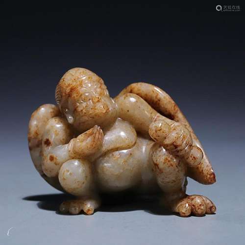 CHINESE HETIAN JADE FIGURE OF GARUDA